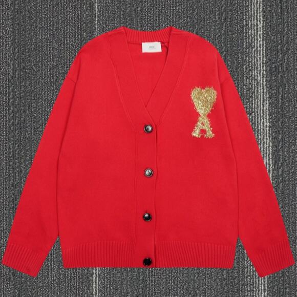 Ami Paris Red Knitted Cardigan - Main Image